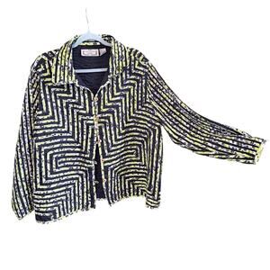 Vintage life style plus size 2X geometric jacket artsy lagenlook black green